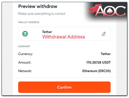 Confirm the withdrawal of cryptocurrency